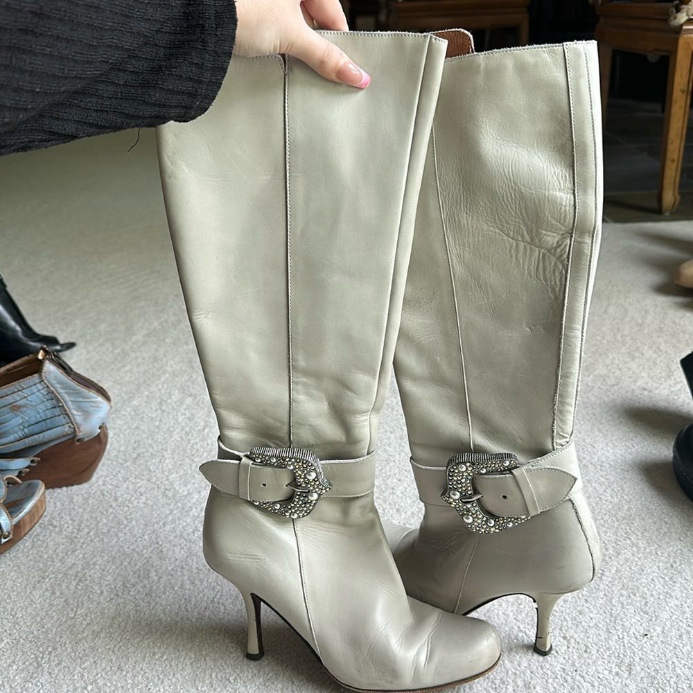 Donald Pliner Leather boots with crystal buckle